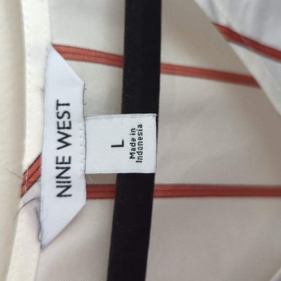 Nine West White & Orange Striped Peplum Blouse V-Neck Women's Size L - Picture 2 of 5